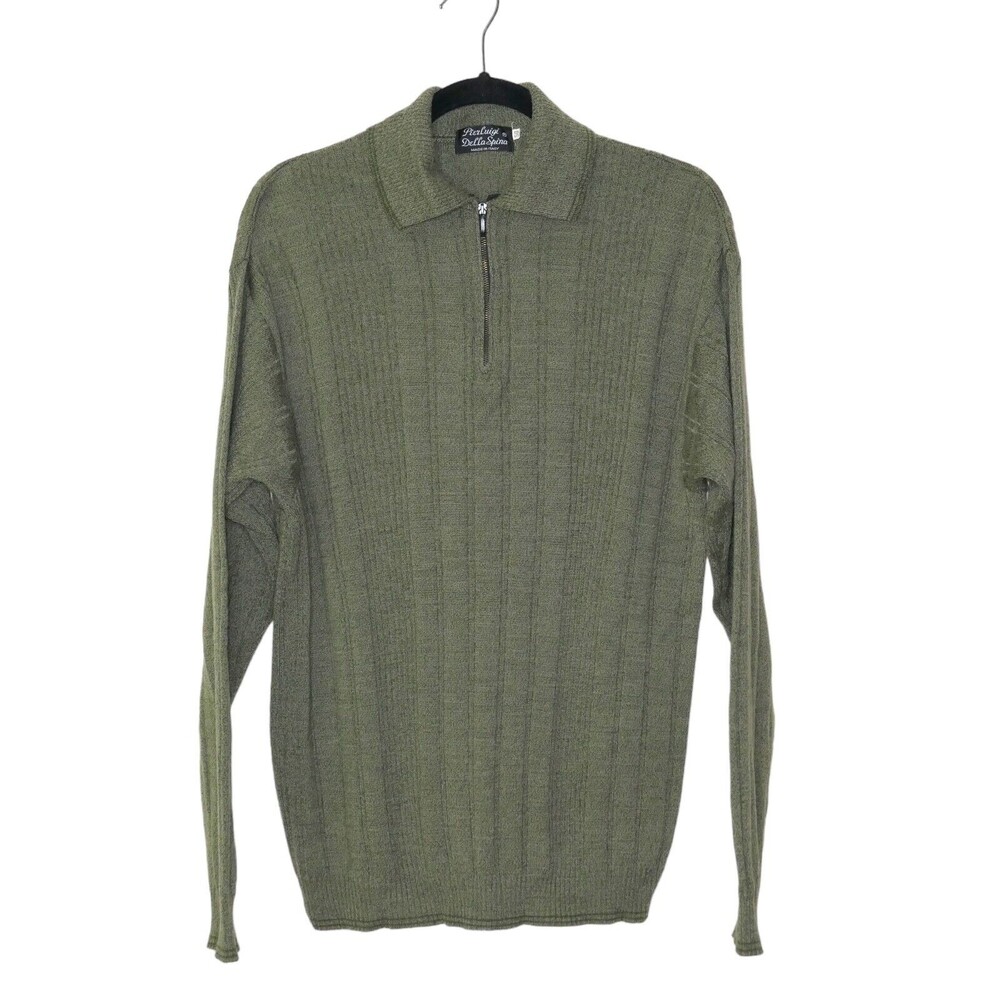 Pierluigi Della Spina Sz L Men's Wool Blend Zipper Polo Sweater Textured